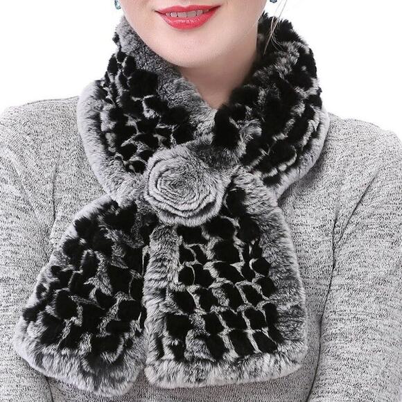 Women Winter Fur Neck Warmer Scarf Cold Weather Rabbit Knitted Fuzzy Fluffy - Picture 1 of 9